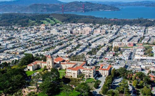 aerial view of a city near the Golden Gate Bridge